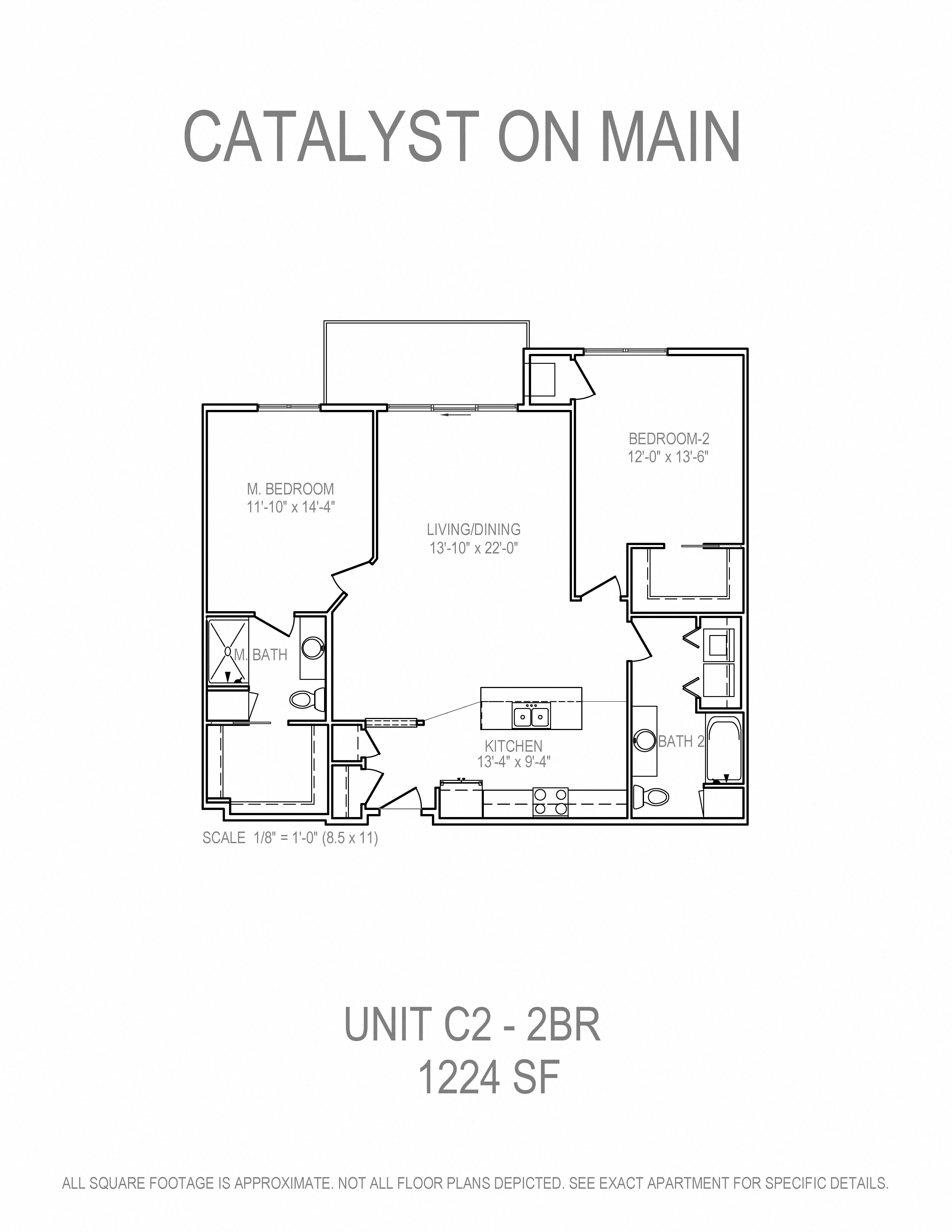 Floor plan for 2 beds, 2 baths, 1224 sqft